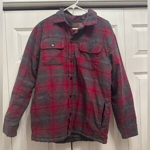 Rugged Elements Men’s Quilted Flannel Button Up Plaid Jacket Medium Red Grey